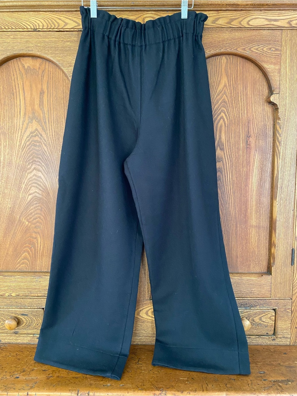 Lauren Winter OS M L wool pants wide leg black pockets elastic waist